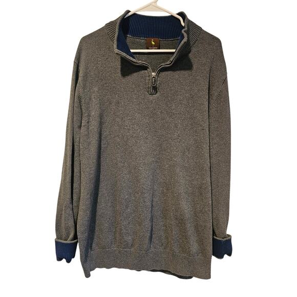 Tailorbyrd Quarter Zip Fine Knit 100% Cotton Pullover Sweater, Gray, Sz XLT - Picture 1 of 7